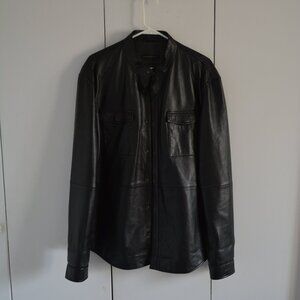 John Varvatos Leather jacket, band collar, breast pockets, NWOT, XL